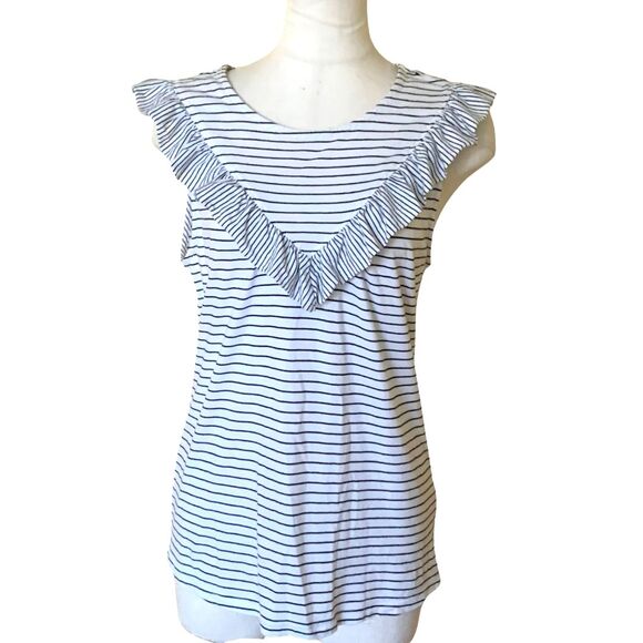Maeve Tops - Anthropologie Maeve Striped Ruffle Sleeveless Tank Top White Black SIze S